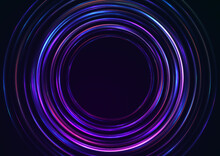 Blue Violet Neon Laser Rings Abstract Futuristic Design. Technology Vector Background