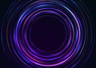 Wall Mural - Blue violet neon laser rings abstract futuristic design. Technology vector background