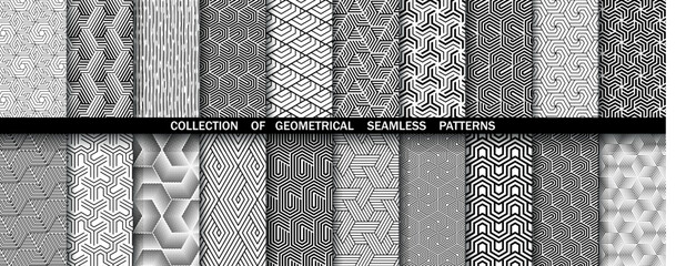 Geometric set of seamless black and white patterns. Simpless vector graphics