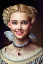AI-generated Illustration Of A Smiling Noblewoman In The Baroque Period