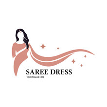 Saree Logo Design With Women Figure Template. Women India Dress Or Clothing Logo Design.