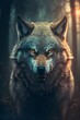 gray wolf portrait, predator in the night, wild hunter, generative ai