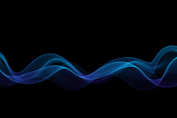 Wall Mural - Abstract dark background with blue gradient wave,transparent glowing wave design.