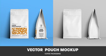 Mockup Of Vector Coffee Pouch, White Package With Modern Design, With Place For Pattern, Branding.