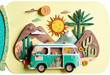 Summer vacation road trip trendy art paper collage design. Generative ai