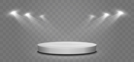Aufkleber - Spotlights With Stage. Round Podium And Light Rays.