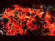 Photo of hot coals burning in a barbecue. Flaming Hot Charcoal Briquettes, Close-Up