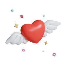 3D Heart Cupid. Valentine Card Decoration Isolated On Pink Background With Clipping Path. 3d Render Illustration