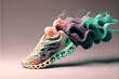 後部から煙のでるピンクと緑の靴のイラスト、Generative AI