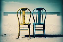 Two Chairs Banner. AI Generated Art Illustration.	
