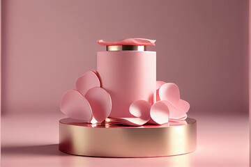 Wall Mural - Pink product podium placement on solid background. AI generated art illustration.	
