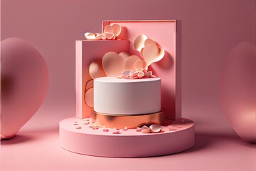 Wall Mural - Pink product podium placement on solid background. AI generated art illustration.	
