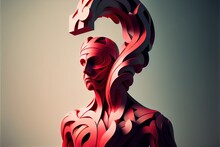 3d Human With A Red Question Mark. AI Generated Art Illustration.	
