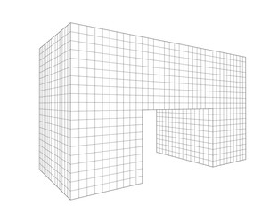 Wall Mural - building shape perspective grid. black lines 3d illustration