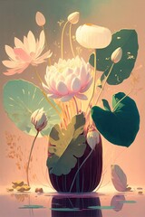 Wall Mural - 4K resolution or higher, lotus bouquet still-life. Generative AI Technology