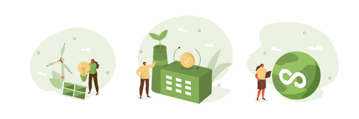 Wall Mural - circular economy illustration set. sustainable economic growth with renewable energy and natural res