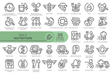 Set Of Conceptual Icons. Vector Icons In Flat Linear Style For Web Sites, Applications And Other Graphic Resources. Set From The Series - Nutrition. Editable Outline Icon.	
