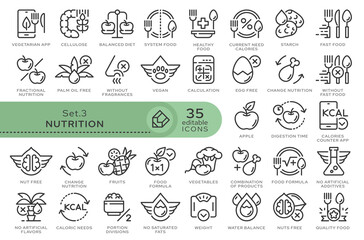 Set of conceptual icons. Vector icons in flat linear style for web sites, applications and other graphic resources. Set from the series - Nutrition. Editable outline icon.	

