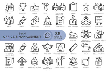 Set of conceptual icons. Vector icons in flat linear style for web sites, applications and other graphic resources. Set from the series - Office and Management. Editable outline icon.	
