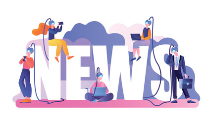 Wall Mural - fake news concept. search for information and knowledge on internet and mass media. people check fac