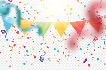 Wall Mural - Lots of colorful tiny confetti and ribbons on transparent background. Festive event and party. Multicolor background.Colorful bright confetti isolated on transparent background.