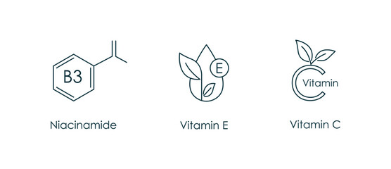 Wall Mural - niacinamide, vitamin e, vitamin c icon vector illustration