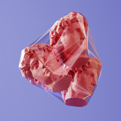 Wall Mural - greek statue head with plastic warp bag. vapor retro synth wave style concept.