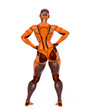© DM7 - super cyborg girl is doing a super pose like a comic hero rear view