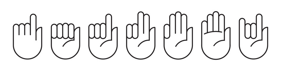 Leinwandbilder - Hand gesture line icon set in modern geometric style with construction lines. Isolated vector icon of human hands.
