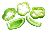Fototapeta  - Green bell pepper slices, top and angle views isolated png