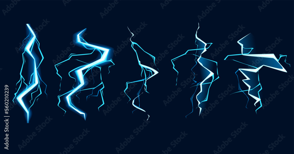 Set of Blue lightning hit effect cartoon style design vector ...