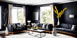 © ADDICTIVE STOCK - Generative AI interior of modern black living room with bright decoration