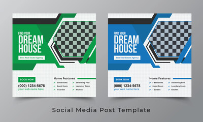 Wall Mural - Real estate and home apartment social media post template design with square shapes