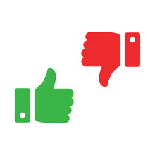 Thumbs Up And Thumbs Down Icon. Like And Dislike Silhouette Sign. Disagree With Agree Symbol. Arm Gesture. Isolated On White Background