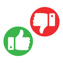 Thumbs Up And Thumbs Down Icon. Like And Dislike White Silhouette Sign. Disagree With Agree Symbol. Arm Gesture. Isolated On White Background