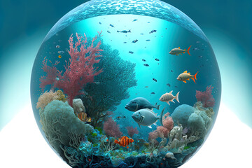 Wall Mural - Coral reef underwater view, globe ocean animal landscape. Generative AI