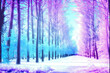 © Japanese_Brush - enchanted wonderful forest with pink and blue shining light, winter art, generative ai technology