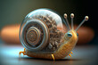 © Giordano Aita - Marine snail with transparent shell made of glass, inside the transparent shell mechanism with motor gears