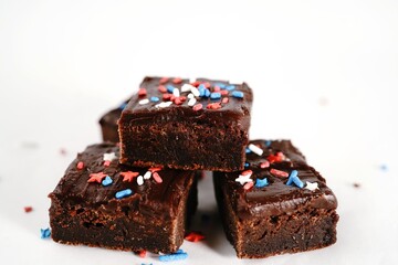 Sticker - Chocolate fudge brownies with patriotic red blue white sprinkles on white background