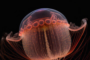 Poster - A macro of the stunning chrysaora pacifica jellyfish. Generative AI