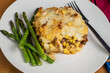 shepards pie  served with sauteed asparagus