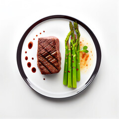 Wall Mural - Grilled beef steaks medium rare with spices on white dish (Created with Generative AI technology).