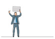 © OneLineStock - continuous line drawing one standing office worker pointing at blank sign  - PNG image with transparent background