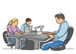 continuous line drawing three coworkers working   - PNG image with transparent background