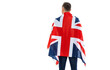 © A Stock Studio - Businessman with the UK flag, view from the back, photo isolated on white.