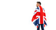 © A Stock Studio - Banner business man with UK flag on his back, photo isolated on white.