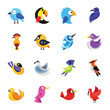 Colorful Set of Birds Stickers