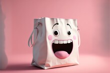 A White Bag With A Face And Tongue Sticking Out Of It's Mouth On A Pink Background With A Pink Background And A Pink Wall Behind It Is A Pink Background With A Pink.  Generative