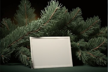 Canvas Print -  a white box sitting on top of a green tree branch with a black background and a white box with a white border around it and a green border around the edge of the box is.  generative