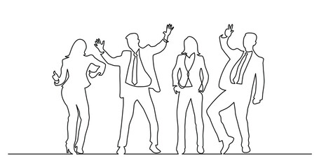 Wall Mural - continuous line drawing of happy successful business people cheering - PNG image with transparent background